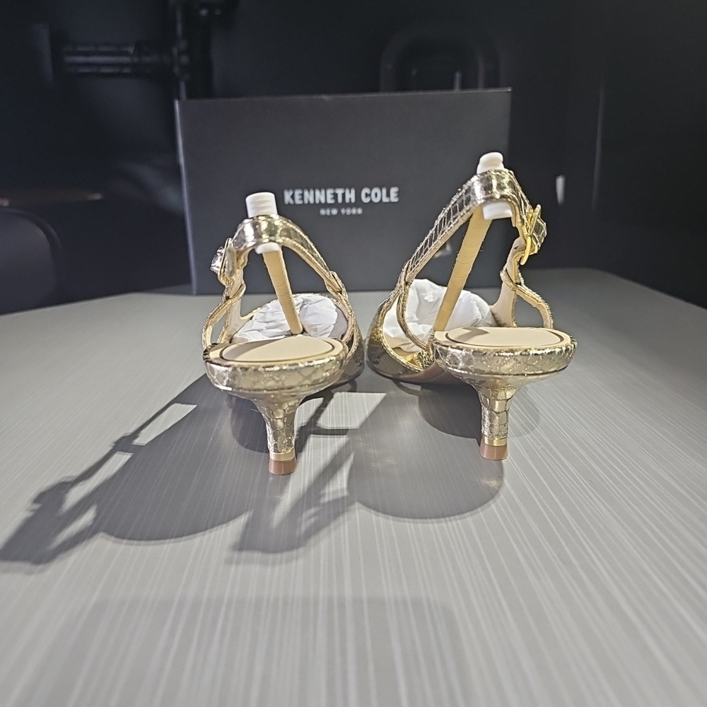 Kenneth Cole Martha Chic Elegant Slingback Kitten Heels Soft Gold Size 7M NEW - Picture 7 of 12